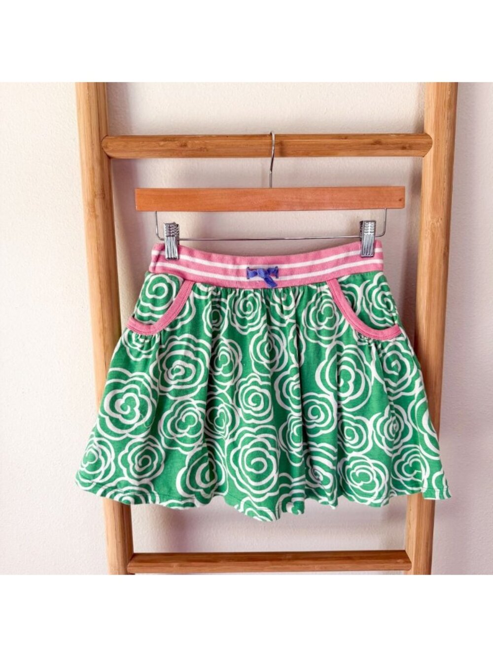 Mini Boden Green Swirl Skort Girls Size 11-12Y Pink Trim Pockets